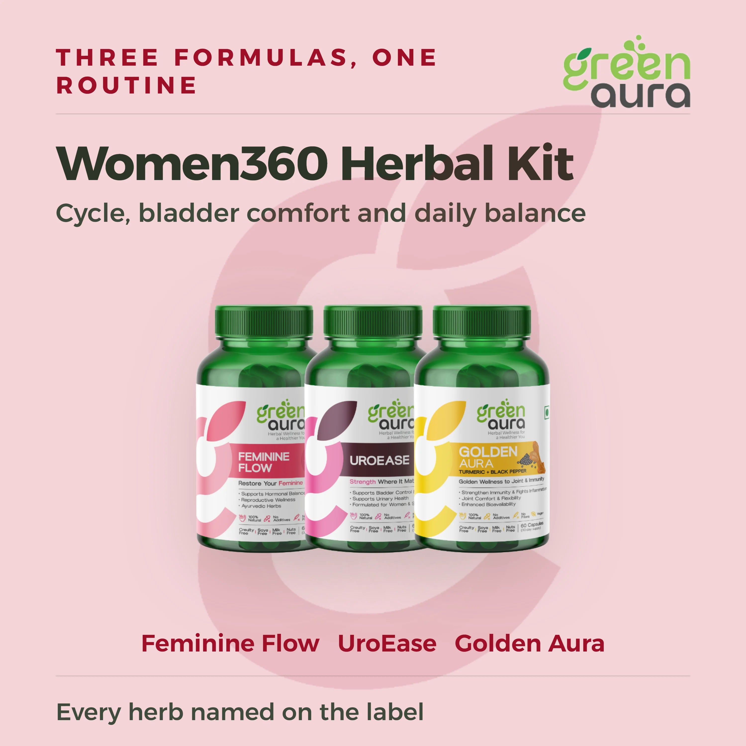Women360 Herbal Kit: cycle, bladder comfort and daily balance, three formulas in one routine